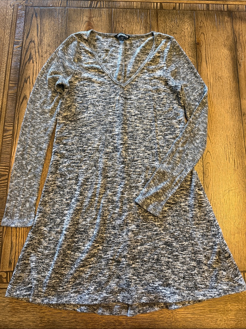 Express Marled Gray V-Neck Long Sleeve Sweater Dress